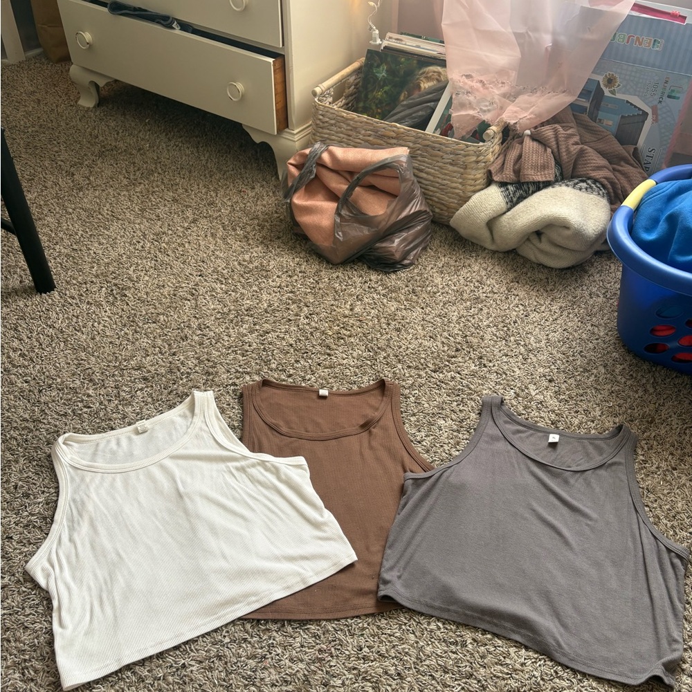 Amazon Women's Tank Tops - White, Brown, Gray